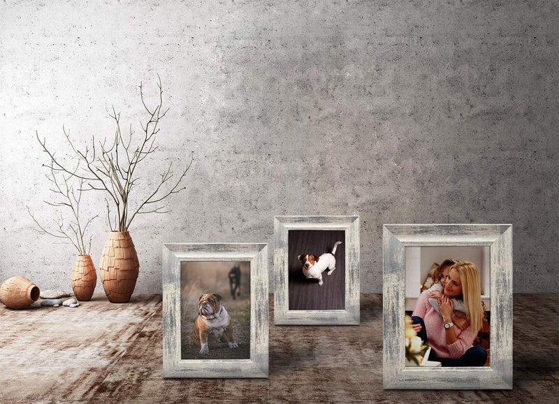 DECANIT 5x7 Picture Frames Rustic Distressed White Wood Pattern High Definition Glass for Table Top Display and Wall Mounting Photo Frameï¼ŒPack of 4 - Image 5